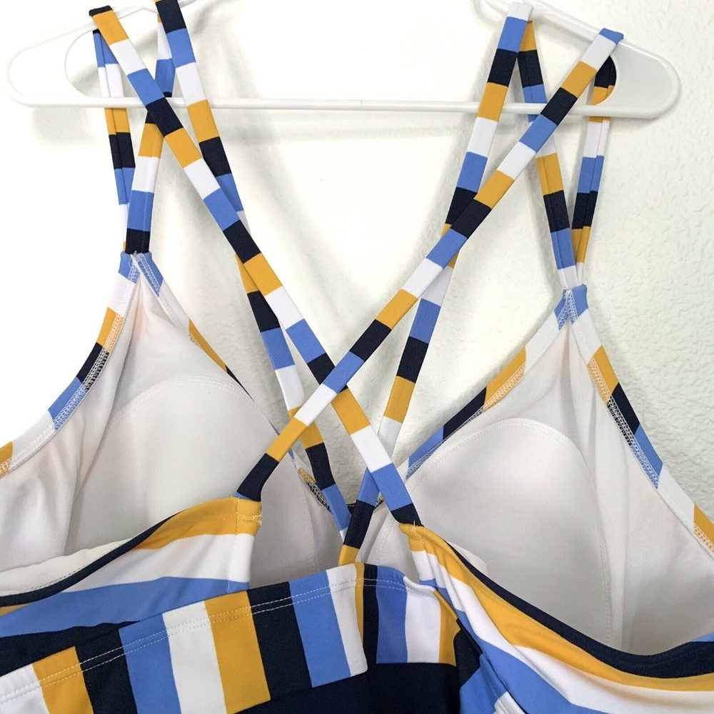 Kona Sol Blue Striped Strappy One Piece Swimsuit - Picture 8 of 9